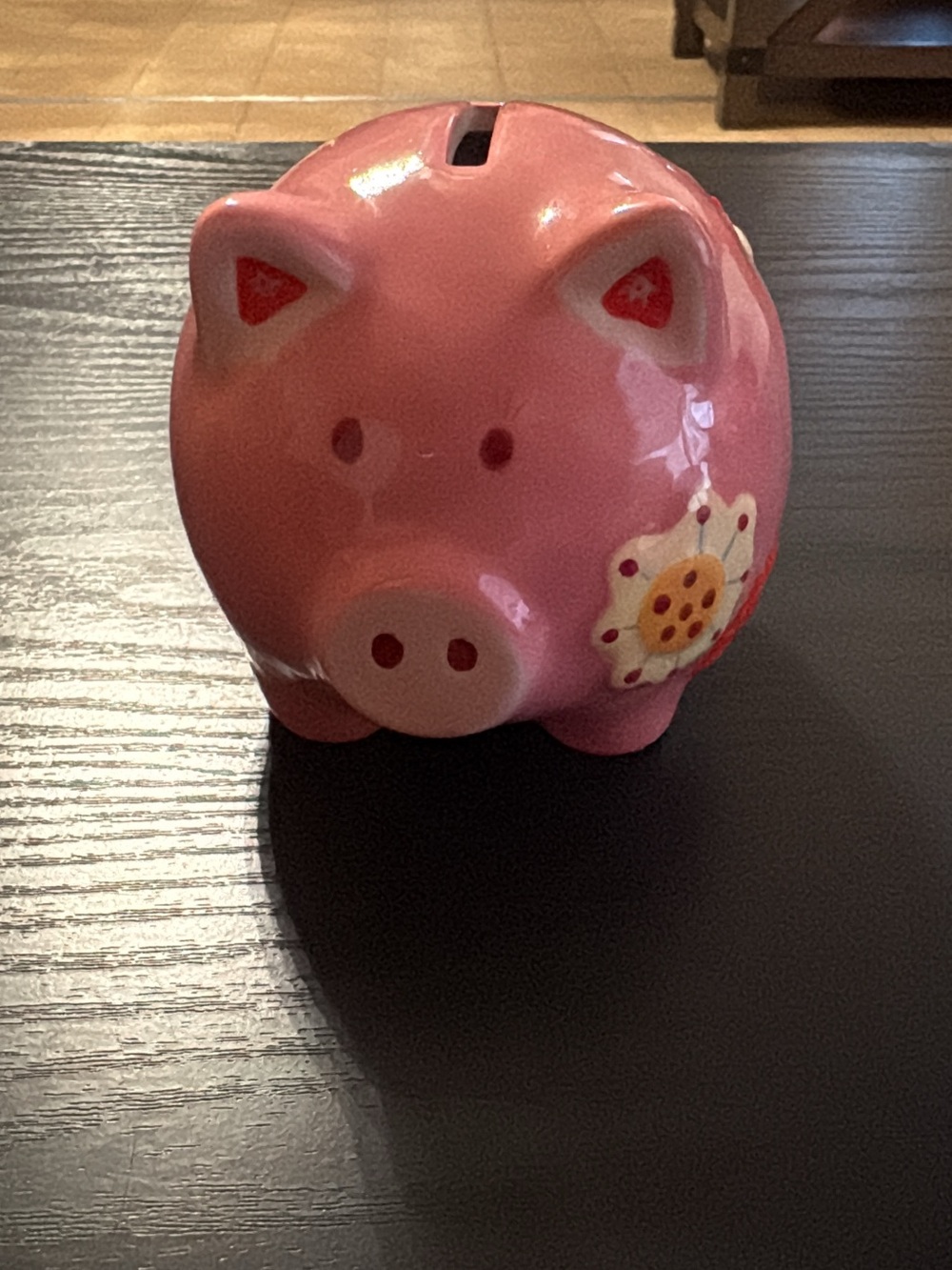 Pink Ceramic Piggy Bank “Dream Big” Butterfly Floral Hand Painted Coin Bank